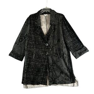 PARIS HUES Longline Collared Jacket Big Buttons Pockets Black Grey Size Large